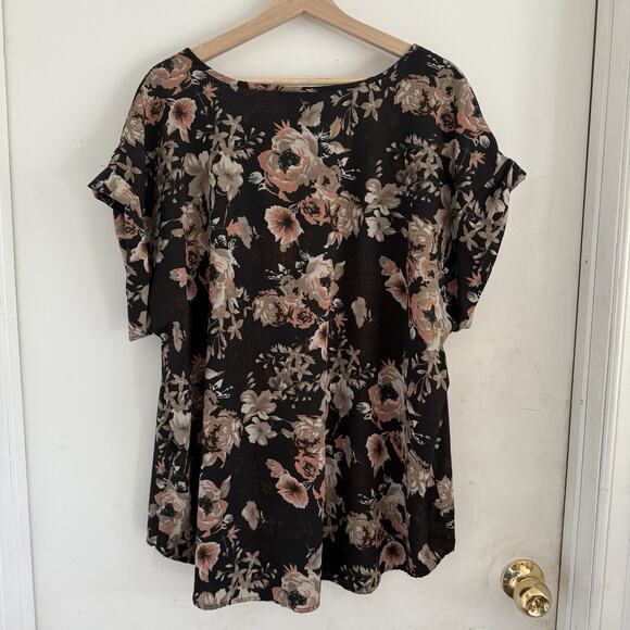 Speed Limit Womens Black Brown Floral 1/4 Zip V Neck Size 3XL Workwear Capsule - Picture 2 of 8